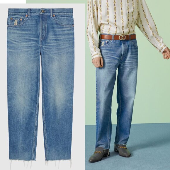 GUCCI JEANS MENS WASHED ORGANIC DENIM PANTS TROUSERS w KOALA PATCH sz 32 - Picture 1 of 16